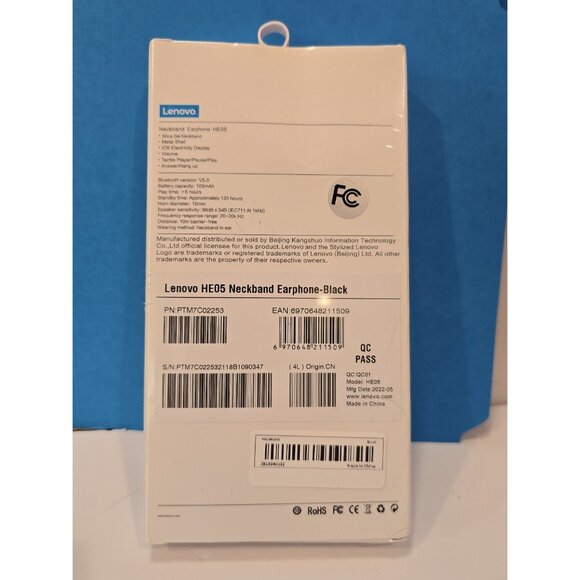 Lenovo HE05 Bluetooth Neckband Earphones Black NEW - Picture 2 of 2